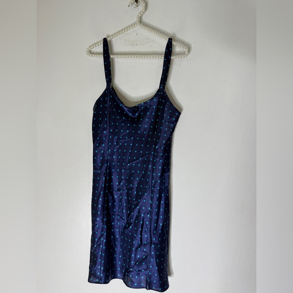 morgan‎ taylor intimates Blue Polka Dot Satin Slip Nightgown Medium